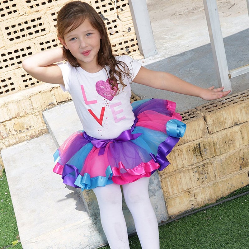 BGFKS Layered Ballet Tulle Rainbow Tutu Skirt for Little Girls Dress Up with Colorful Hair Bows (Deep Purple,4-8X) - Image 2
